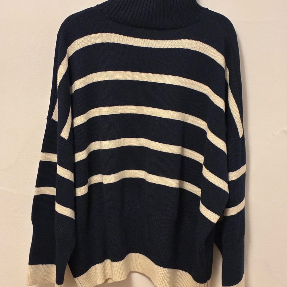 Topshop Black and Cream Striped Turtleneck Sweater - Picture 2 of 7